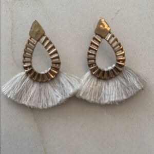Elegant Gold and Cream Tassel Earrings